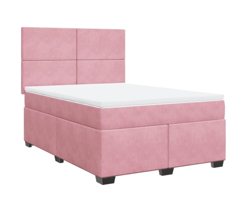 Cama box spring con colchón terciopelo rosa 140x190 cm