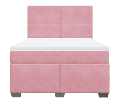 Cama box spring con colchón terciopelo rosa 140x190 cm