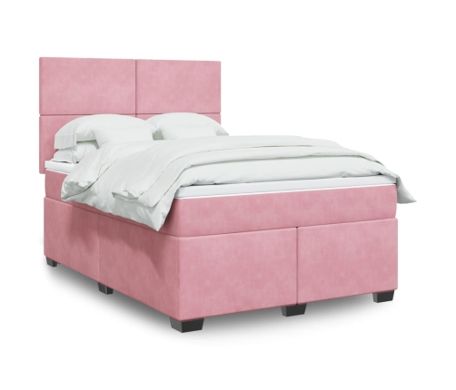 Cama box spring con colchón terciopelo rosa 140x190 cm