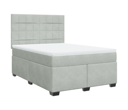 Cama box spring con colchón terciopelo gris claro 140x190 cm