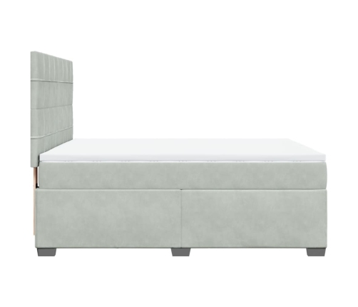 Cama box spring con colchón terciopelo gris claro 140x190 cm