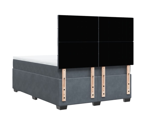 Cama box spring con colchón terciopelo gris oscuro 140x190 cm