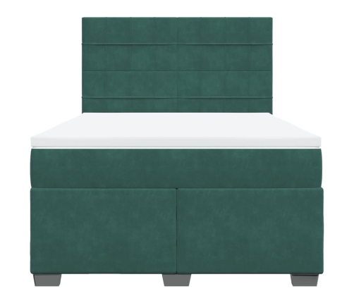 Cama box spring con colchón terciopelo verde oscuro 140x190 cm