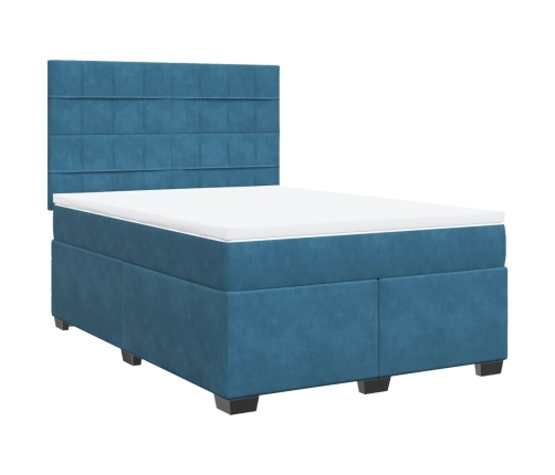 Cama box spring con colchón terciopelo azul 140x190 cm