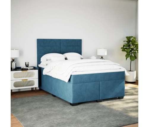 Cama box spring con colchón terciopelo azul 140x190 cm