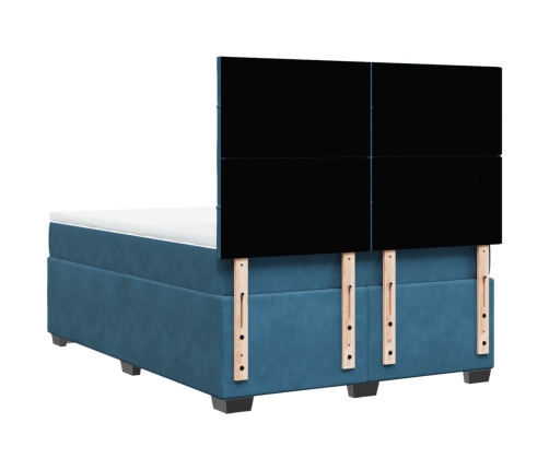 Cama box spring con colchón terciopelo azul 140x190 cm