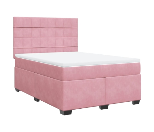 Cama box spring con colchón terciopelo rosa 140x190 cm