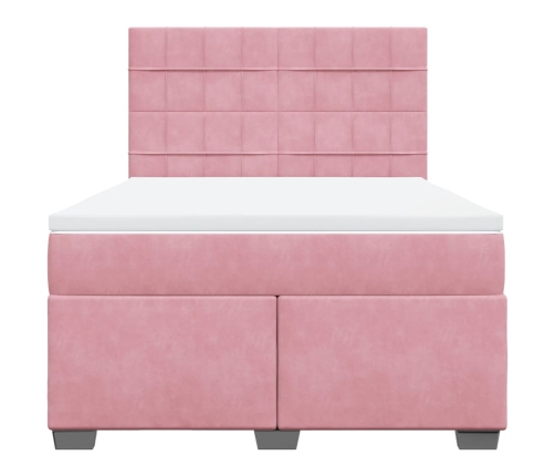 Cama box spring con colchón terciopelo rosa 140x190 cm