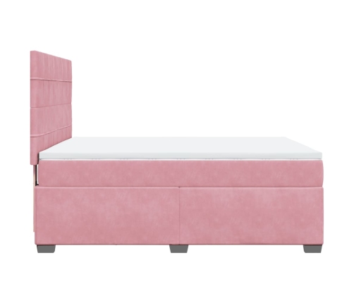 Cama box spring con colchón terciopelo rosa 140x190 cm