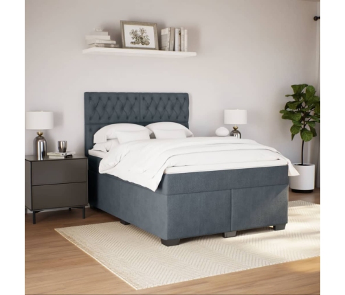 Cama box spring con colchón terciopelo gris oscuro 140x190 cm