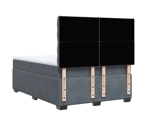 Cama box spring con colchón terciopelo gris oscuro 140x190 cm