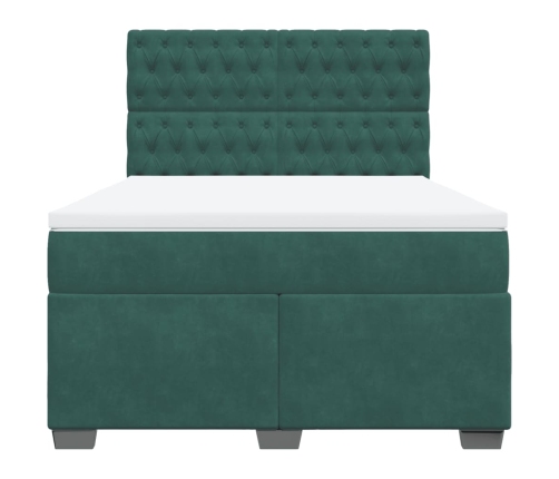 Cama box spring con colchón terciopelo verde oscuro 140x190 cm