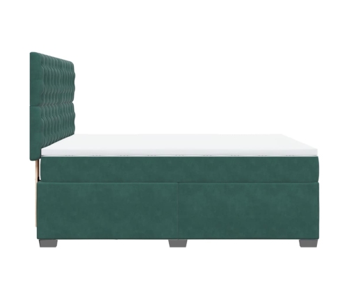 Cama box spring con colchón terciopelo verde oscuro 140x190 cm