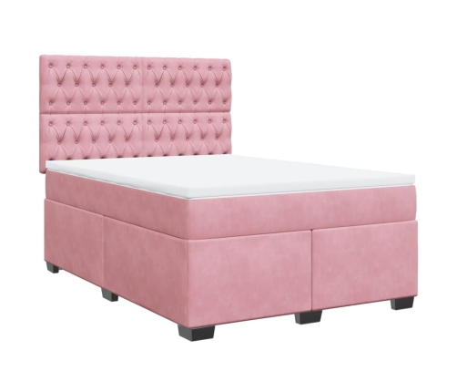 Cama box spring con colchón terciopelo rosa 140x190 cm