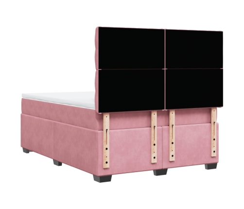 Cama box spring con colchón terciopelo rosa 140x190 cm