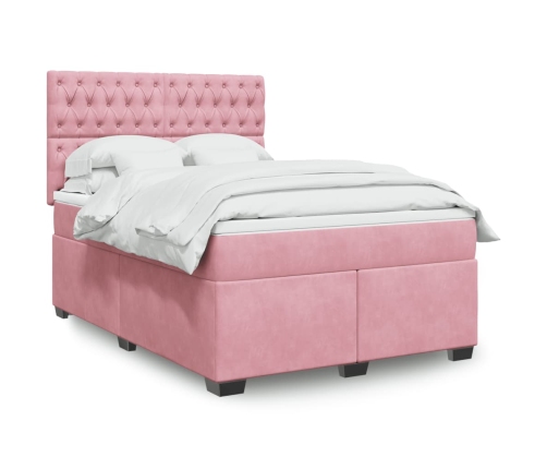 Cama box spring con colchón terciopelo rosa 140x190 cm