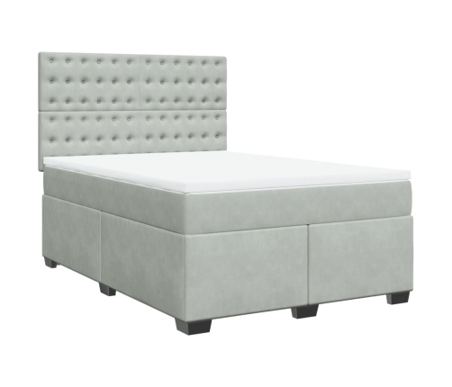 Cama box spring con colchón terciopelo gris claro 140x190 cm