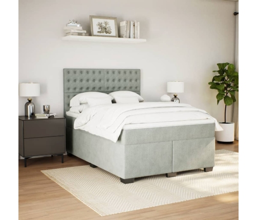 Cama box spring con colchón terciopelo gris claro 140x190 cm