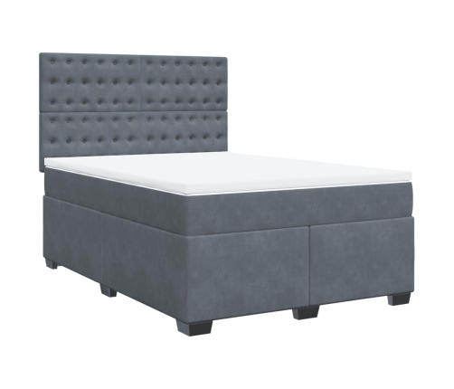 Cama box spring con colchón terciopelo gris oscuro 140x190 cm