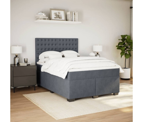 Cama box spring con colchón terciopelo gris oscuro 140x190 cm