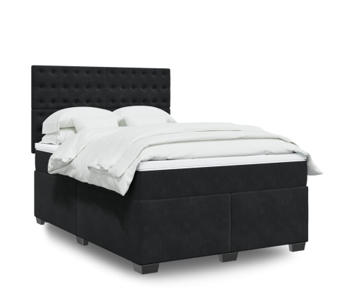 Cama box spring con colchón terciopelo negro 140x190 cm