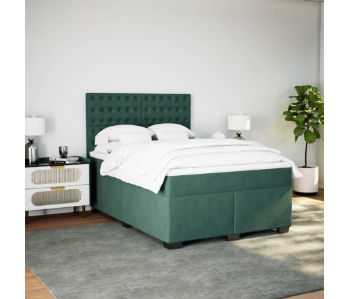 Cama box spring con colchón terciopelo verde oscuro 140x190 cm