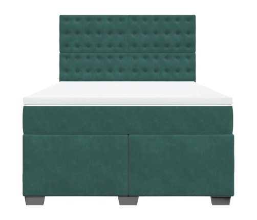 Cama box spring con colchón terciopelo verde oscuro 140x190 cm