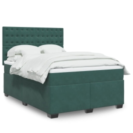 Cama box spring con colchón terciopelo verde oscuro 140x190 cm