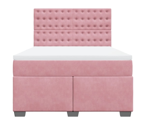 Cama box spring con colchón terciopelo rosa 140x190 cm