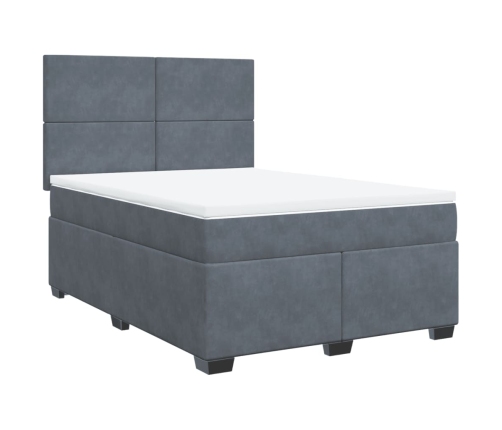 Cama box spring con colchón terciopelo gris oscuro 140x200 cm