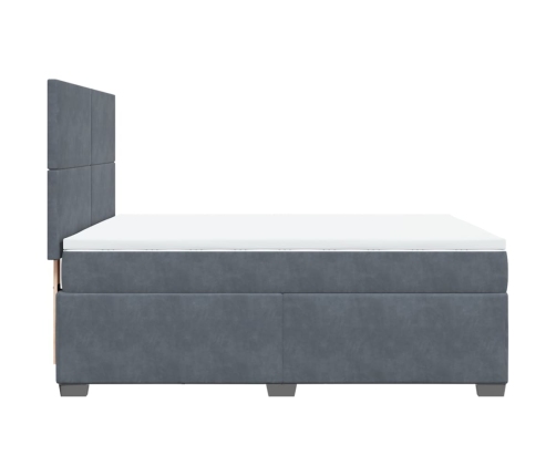 Cama box spring con colchón terciopelo gris oscuro 140x200 cm