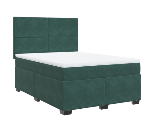 Cama box spring con colchón terciopelo verde oscuro 140x200 cm