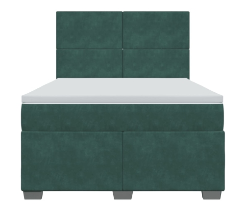 Cama box spring con colchón terciopelo verde oscuro 140x200 cm