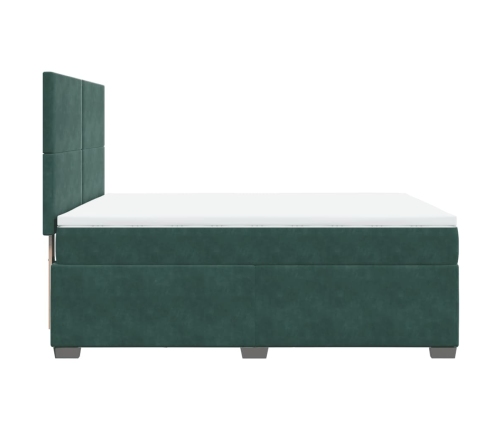 Cama box spring con colchón terciopelo verde oscuro 140x200 cm