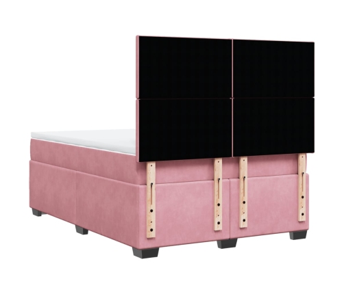 Cama box spring con colchón terciopelo rosa 140x200 cm