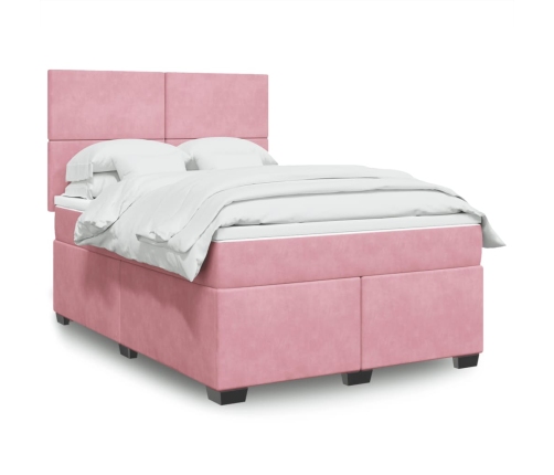 Cama box spring con colchón terciopelo rosa 140x200 cm