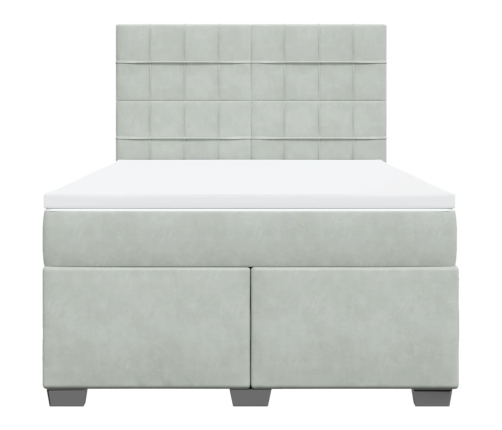 Cama box spring con colchón terciopelo gris claro 140x200 cm