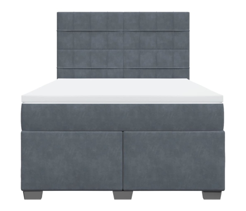 Cama box spring con colchón terciopelo gris oscuro 140x200 cm