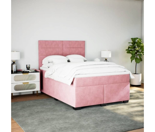 Cama box spring con colchón terciopelo rosa 140x200 cm