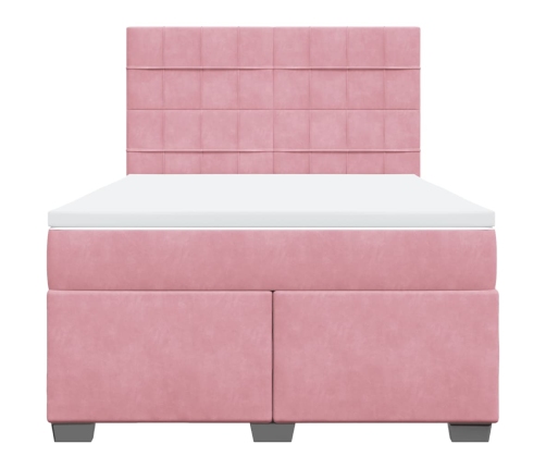 Cama box spring con colchón terciopelo rosa 140x200 cm