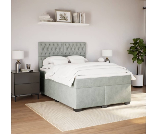 Cama box spring con colchón terciopelo gris claro 140x200 cm