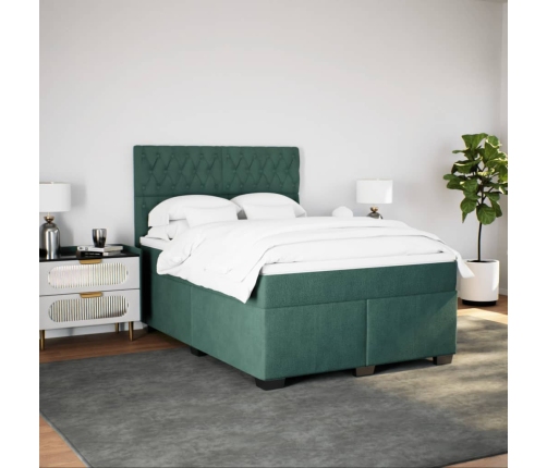 Cama box spring con colchón terciopelo verde oscuro 140x200 cm