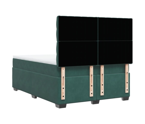 Cama box spring con colchón terciopelo verde oscuro 140x200 cm