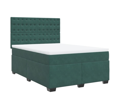 Cama box spring con colchón terciopelo verde oscuro 140x200 cm