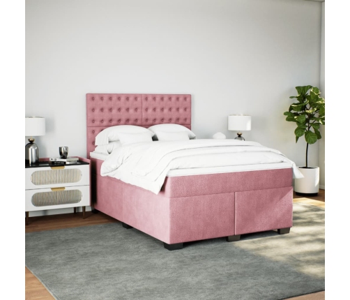 Cama box spring con colchón terciopelo rosa 140x200 cm