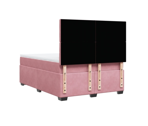 Cama box spring con colchón terciopelo rosa 140x200 cm