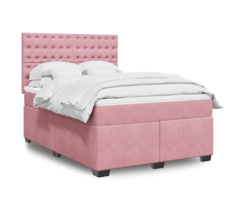 Cama box spring con colchón terciopelo rosa 140x200 cm