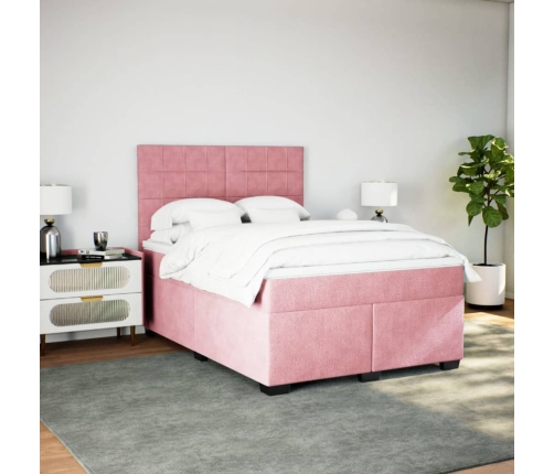 Cama box spring con colchón terciopelo rosa 160x200 cm