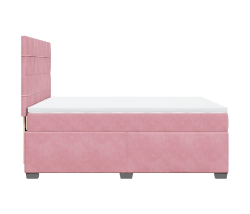 Cama box spring con colchón terciopelo rosa 160x200 cm