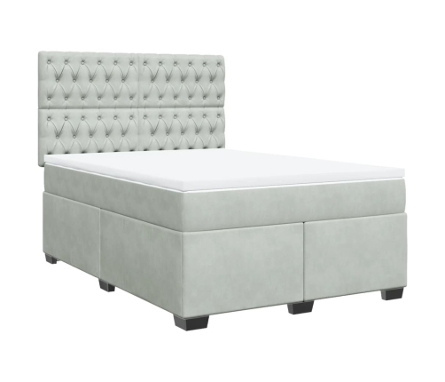 Cama box spring con colchón terciopelo gris claro 160x200 cm